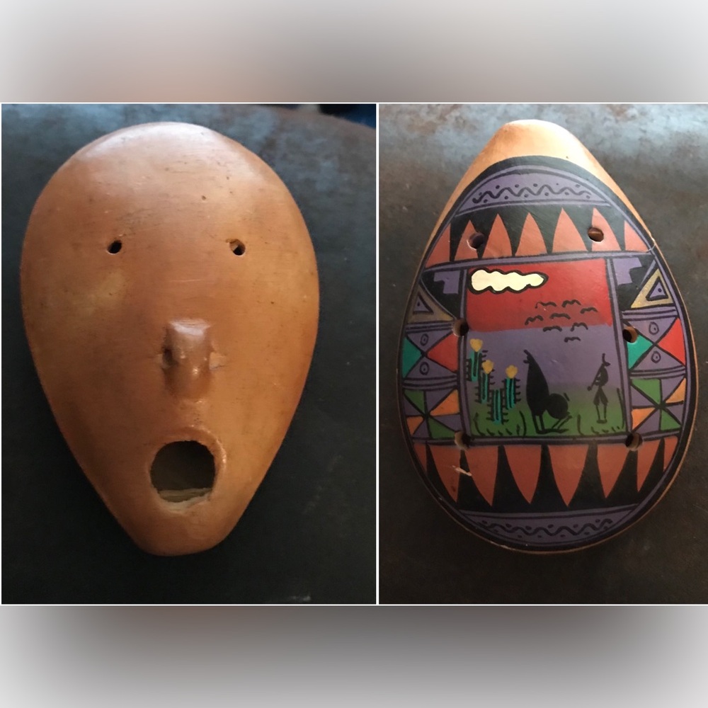 Vintage Hand Made Peruvian Whistle Face  Collectible Unique Fun